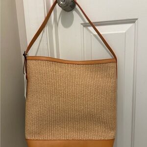 Mansur Gavriel Natural Straw and Tan Leather Shoulder Bag